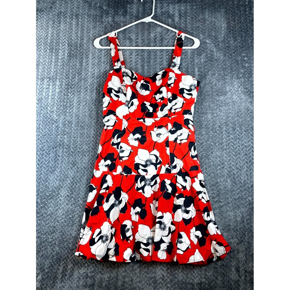 Cece By Cynthia Steffe Fit & Flare Dress Womens 4 Orange White Floral Cotton